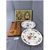 Image 1 : Home Décor Lot - Pressed Flower Picture Frames, Cheese Board & 2 Coalport Made In England "Flower-Po