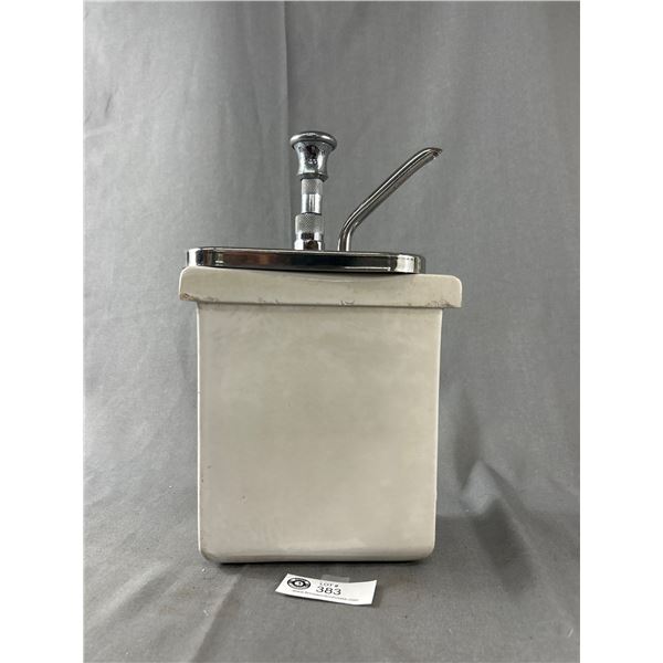 Vintage Ice Cream Syrup Dispenser w/ Pump. Approx. 13  Tall x 4  x 6 3/4 