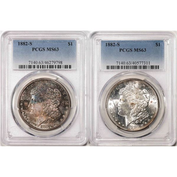 Lot of (2) 1882-S $1 Morgan Silver Dollar Coins PCGS MS63