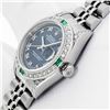 Image 6 : Rolex Ladies Stainless Steel Blue Roman Emerald and Diamond Datejust Wristwatch