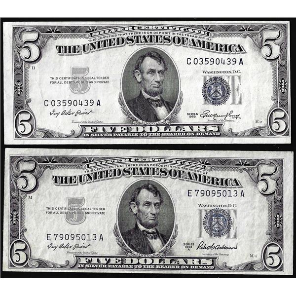 Lot of (2) 1953 & 1953A $5 Silver Certificate Notes