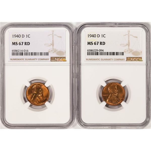 Lot of (2) 1940-D Lincoln Wheat Cent Coins NGC MS67RD