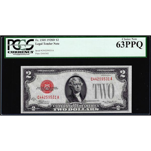 1928D $2 Legal Tender Note Fr.1505 PCGS Choice New 63PPQ