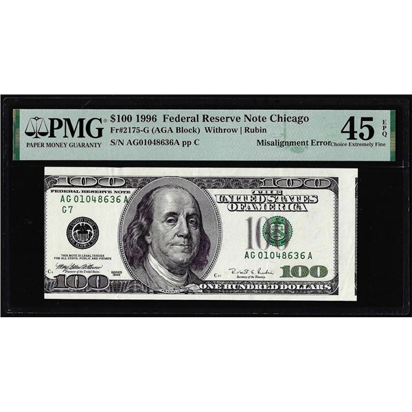1996 $100 Federal Reserve Misalignment Error Note PMG Choice Extremely Fine 45EPQ
