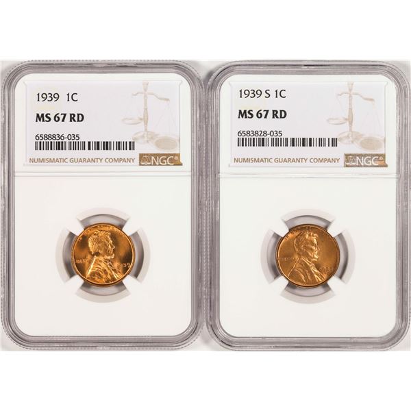 Lot of 1939 & 1939-S Lincoln Wheat Cent Coins NGC MS67RD