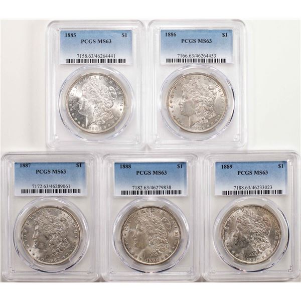 Lot of 1885-1889 $1 Morgan Silver Dollar Coins PCGS MS63