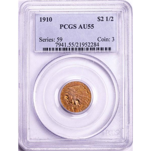 1910 $2 1/2 Indian Head Quarter Eagle Gold Coin PCGS AU55