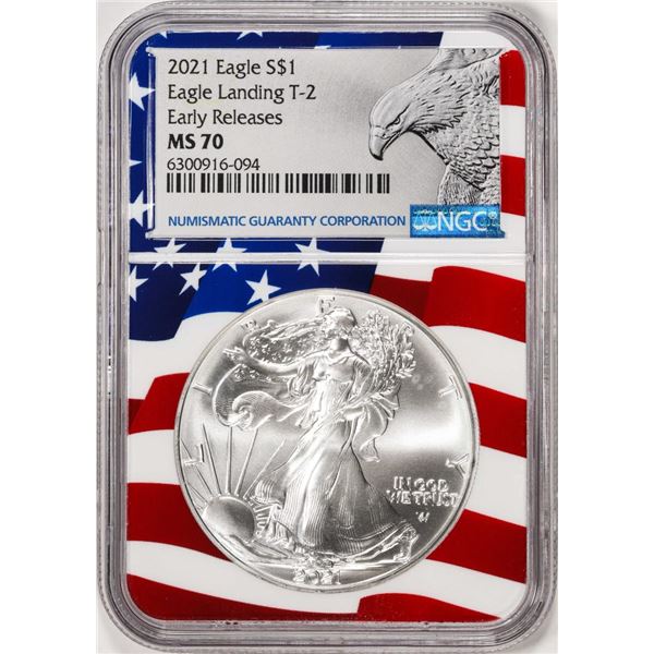 2021 Type 2 $1 American Silver Eagle Coin NGC MS70 Early Releases Flag Core