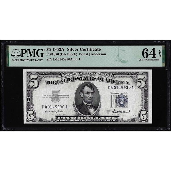 1953A $5 Silver Certificate Note Fr.1656 PMG Choice Uncirculated 64EPQ