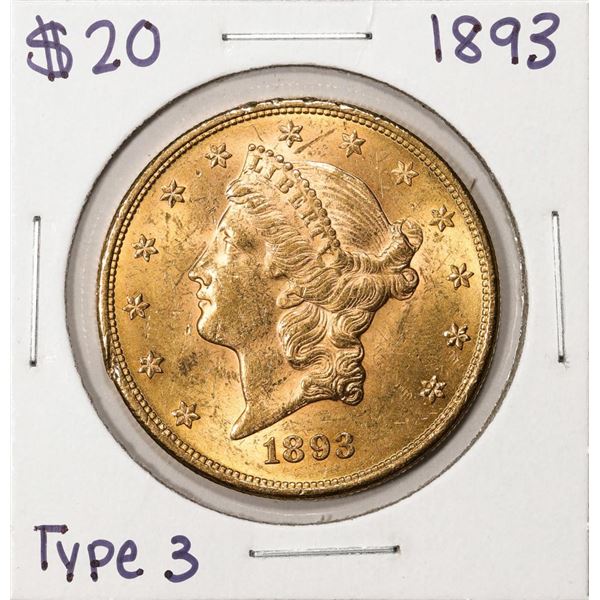 1893 Type 3 $20 Liberty Head Double Eagle Gold Coin