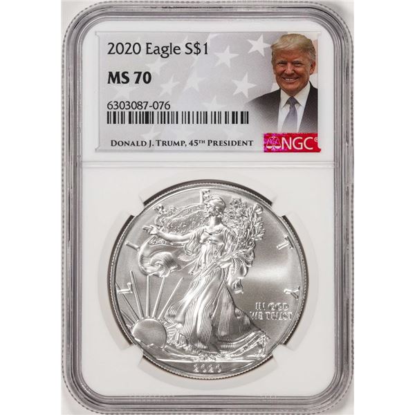 2020 $1 American Silver Eagle Coin NGC MS70 Donald Trump Label