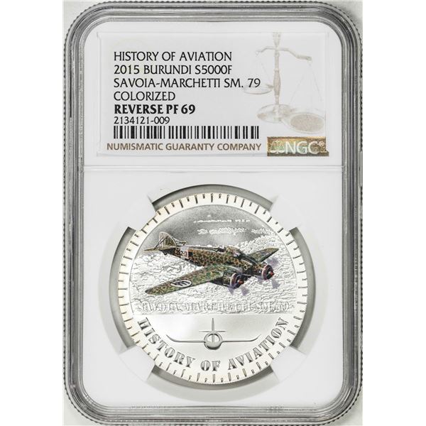 2015 Burundi 5000 Francs Aviation History Savoia-Marchetti Silver Coin NGC Rev. PF69