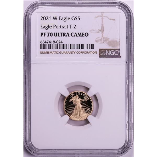 2021-W Type 2 $5 Proof American Gold Eagle Coin NGC PF70 Ultra Cameo