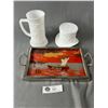 Image 1 : Mid Century Modern Glass Embossed Mug, Top Hat & Japanese Tray
