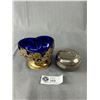 Image 1 : Vintage Cobalt Blue Brass & Glass Heart Shaped Trinket Box Plus Metal Trinket Box