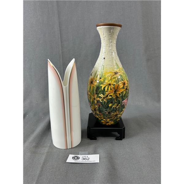 Pintoo Puzzle Vase Appox. 10"  & Royal Doulton Impressions Lotus Vase. Approx. 8"