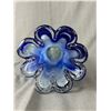 Image 2 : Vintage Approx. 8" H Hand Blown Blue & White Wave Design Vase