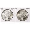 Image 1 : Lot of (2) 1934-1935 $1 Peace Silver Dollar Coins