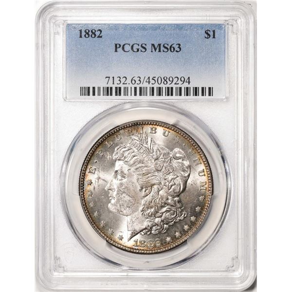 1882 $1 Morgan Silver Dollar Coin PCGS MS63 Nice Toning