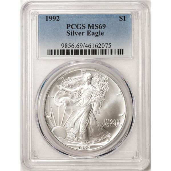 1992 $1 American Silver Eagle Coin PCGS MS69