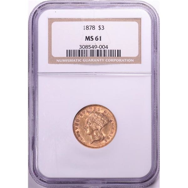 1878 $3 Indian Princess Head Gold Coin NGC MS61