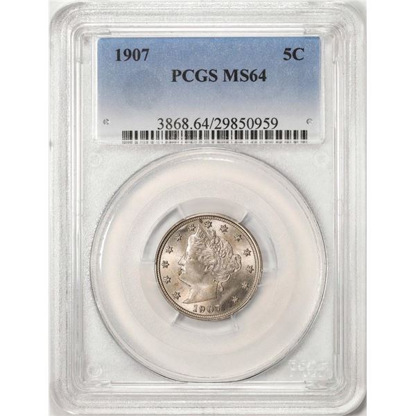 1907 Liberty V Nickel Coin PCGS MS64