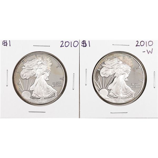 Lot of 2010 & 2010-W $1 Proof American Silver Eagle Coins