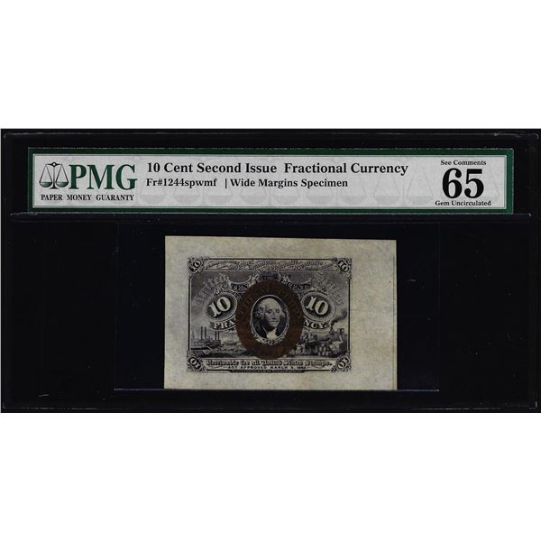 1863 Second Issue 10 Cents Specimen Fractional Note Fr.1244sp PMG Gem Unc 65EPQ