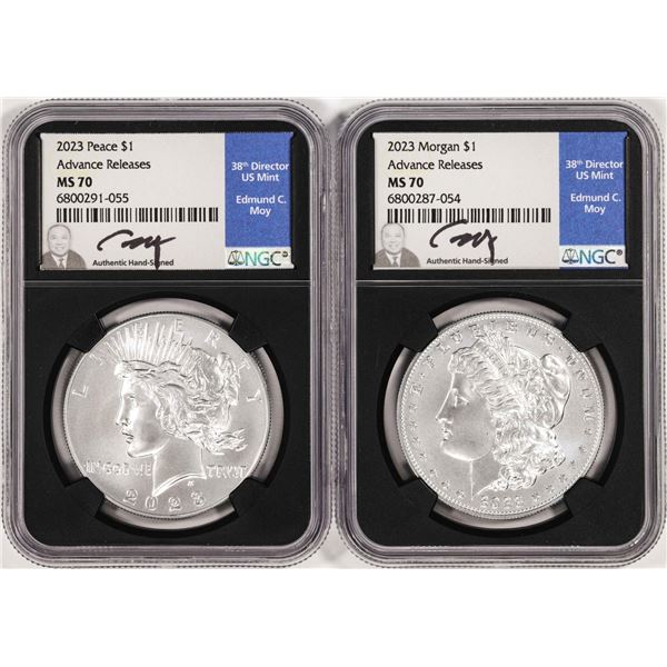 2023 $1 Morgan & Peace Silver Dollar Set NGC MS70 Advanced Releases Moy Signnature