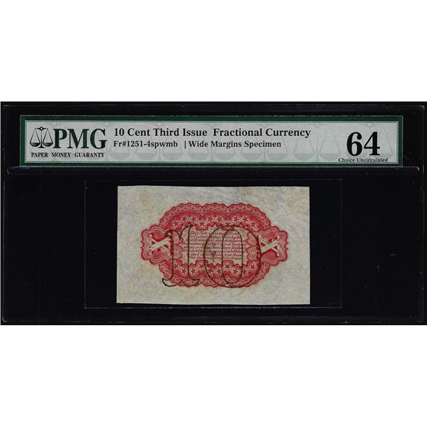 Third Issue Ten Cents Specimen Fractional Note Fr.1251-4sp PMG Choice Uncirculated 64