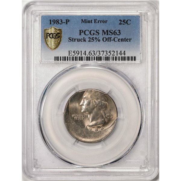 1983-P Washington Quarter Coin PCGS Mint Error Struck 25% Off-Center