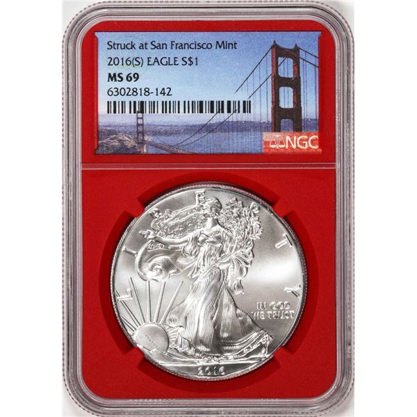 2016-(S) $1 American Silver Eagle Coin NGC MS69 Struck at San Francisco Red Core