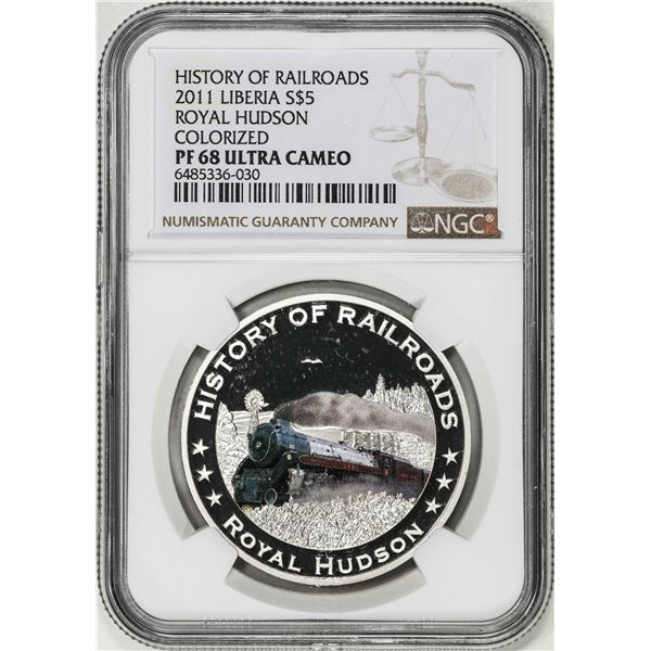 2011 Liberia $5 History of Railroads Royal Hudson Silver Coin NGC PF68 Ultra Cameo