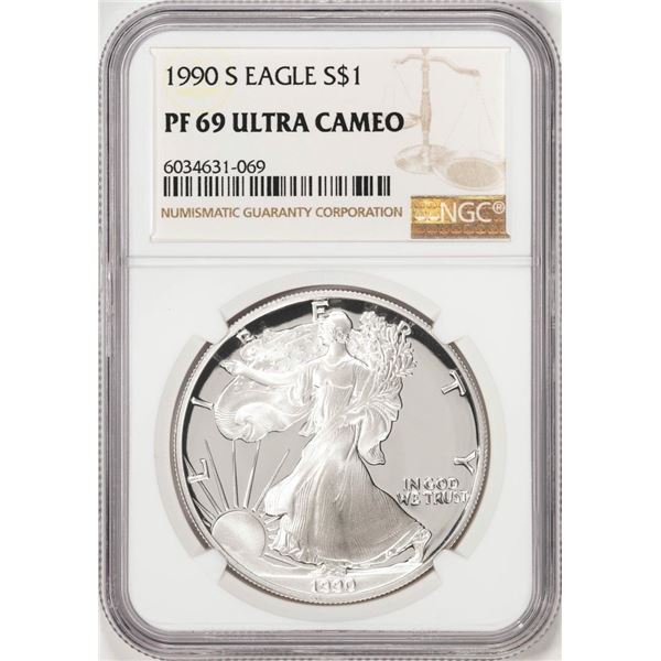 1990-S Proof $1 American Silver Eagle Coin NGC PF69 Ultra Cameo