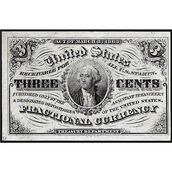 March 3, 1863 Third Issue Three Cents Fractional Currency Note