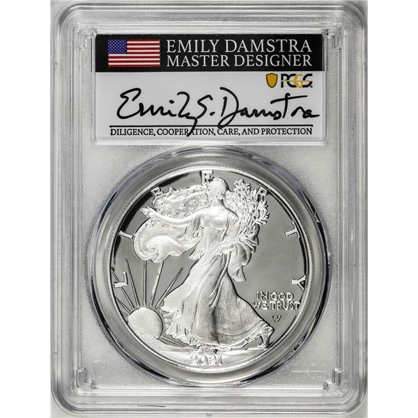 2021-S Type 2 $1 American Silver Eagle Coin PCGS PR70DCAM Emily Damstra Signature FS