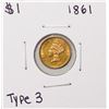 Image 1 : 1861 Type 3 $1 Indian Princess Head Gold Dollar Coin