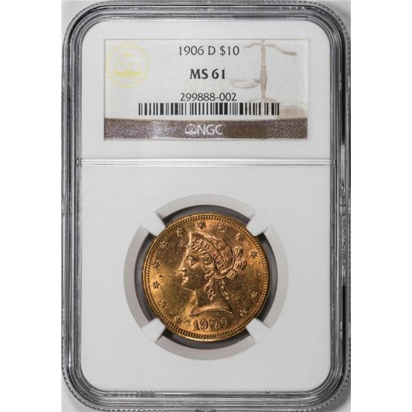 1906-D $10 Liberty Head Eagle Gold Coin NGC MS61