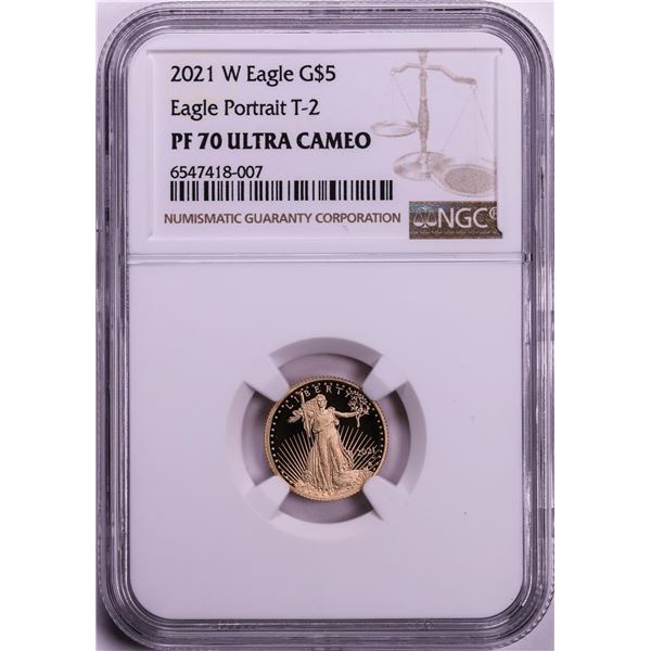 2021-W Type 2 $5 Proof American Gold Eagle Coin NGC PF70 Ultra Cameo