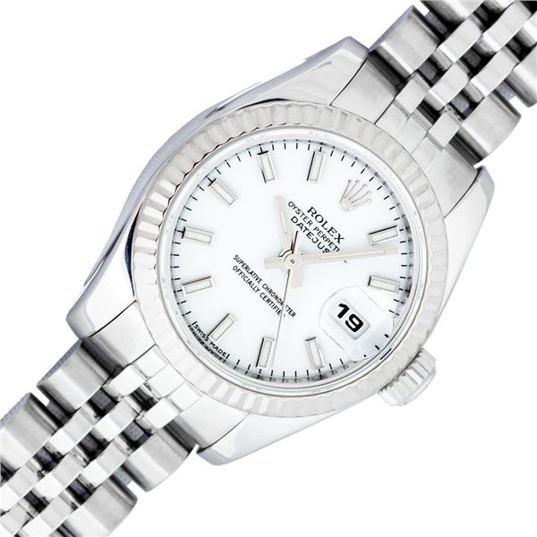 Rolex Ladies Stainless Steel White Index Datejust Wristwatch