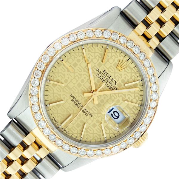 Rolex Mens Two Tone Champagne Jubilee Index 2.5CTW Diamond Datejust Wristwatch