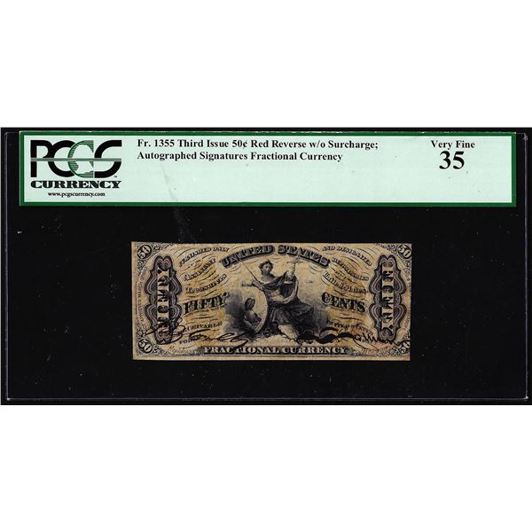 1863 Third Issue 50 Cents Fractional Currency Note Fr.1355 PCGS Very Fine 35