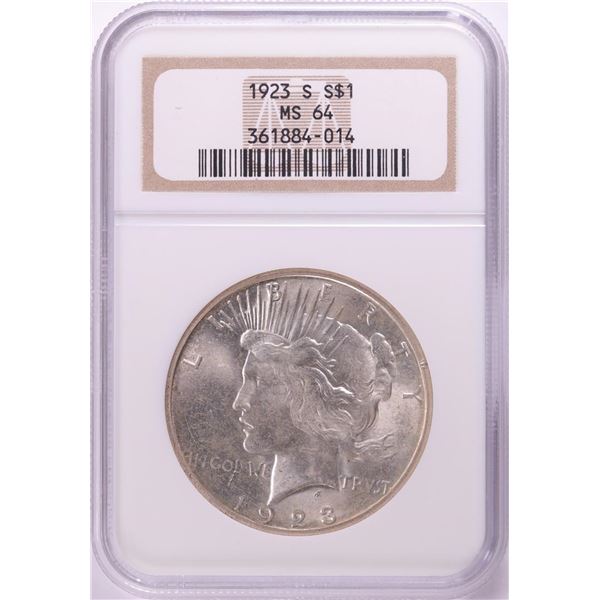 1923-S $1 Peace Silver Dollar Coin NGC MS64