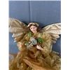 Image 2 : Large Porcelain Look Angel. Gold Gown w/Bead & Lace Accents Approx. 24"H