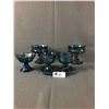 Image 1 : Early 70's Blue Carnival Glass Style Creamer/Sugar Set, Candle Holder & Pedestal Candy Dishes