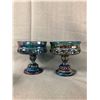 Image 2 : Early 70's Blue Carnival Glass Style Creamer/Sugar Set, Candle Holder & Pedestal Candy Dishes