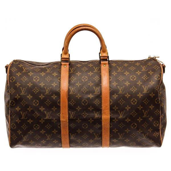 Louis Vuitton Keepall 50 Bandouliere Boston Bag Brown Monogram Coated Canvas