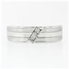 Image 5 : Men's 14k White Gold LEOï¿½ Diamond Diagonal Channel Grooved Wedding Band Ring