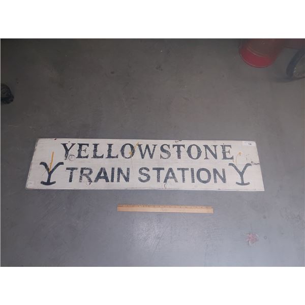 Custom painted wood sign, Yellowstone Train Station 45"