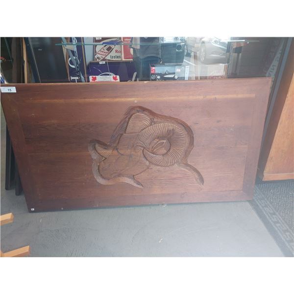Hand carved ram's head table top 52"x28"